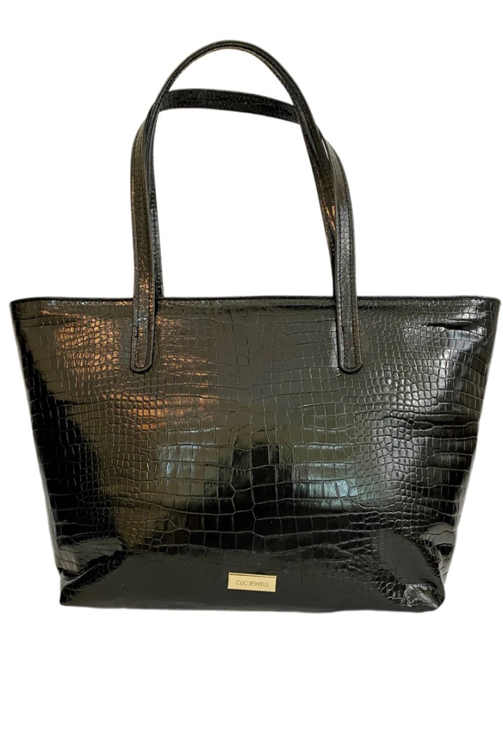 CLIC JEWELS NELLY TOTEBAG BLACK CROCO GENUINE LEATHER