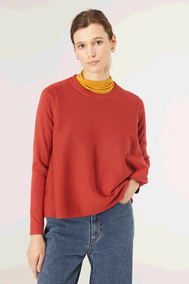 COMPANIA FANTASTICA BLUE LONG-SLEEVED FLARED KNIT JUMPER WITH ROUND NECK