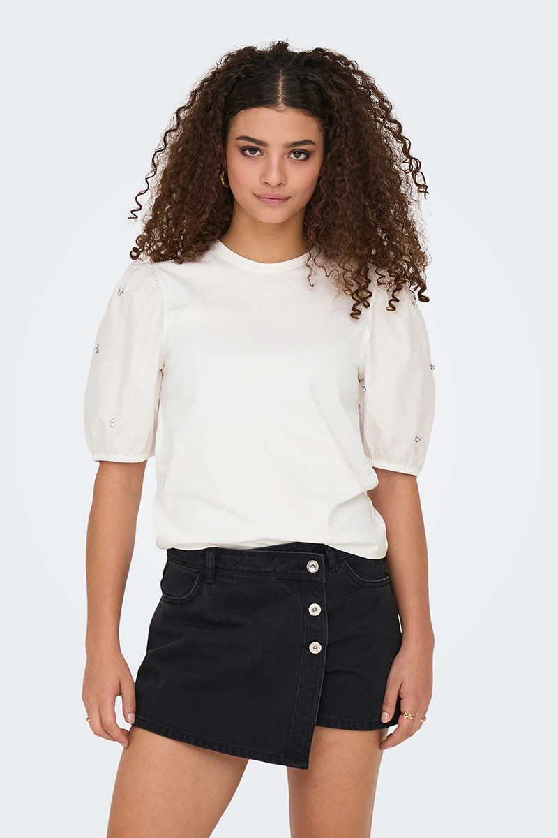 ONLY T-SHIRT ME ΣΤΡΑΣ ΣΤΑ ΜΑΝΙΚΙΑ - Image 4