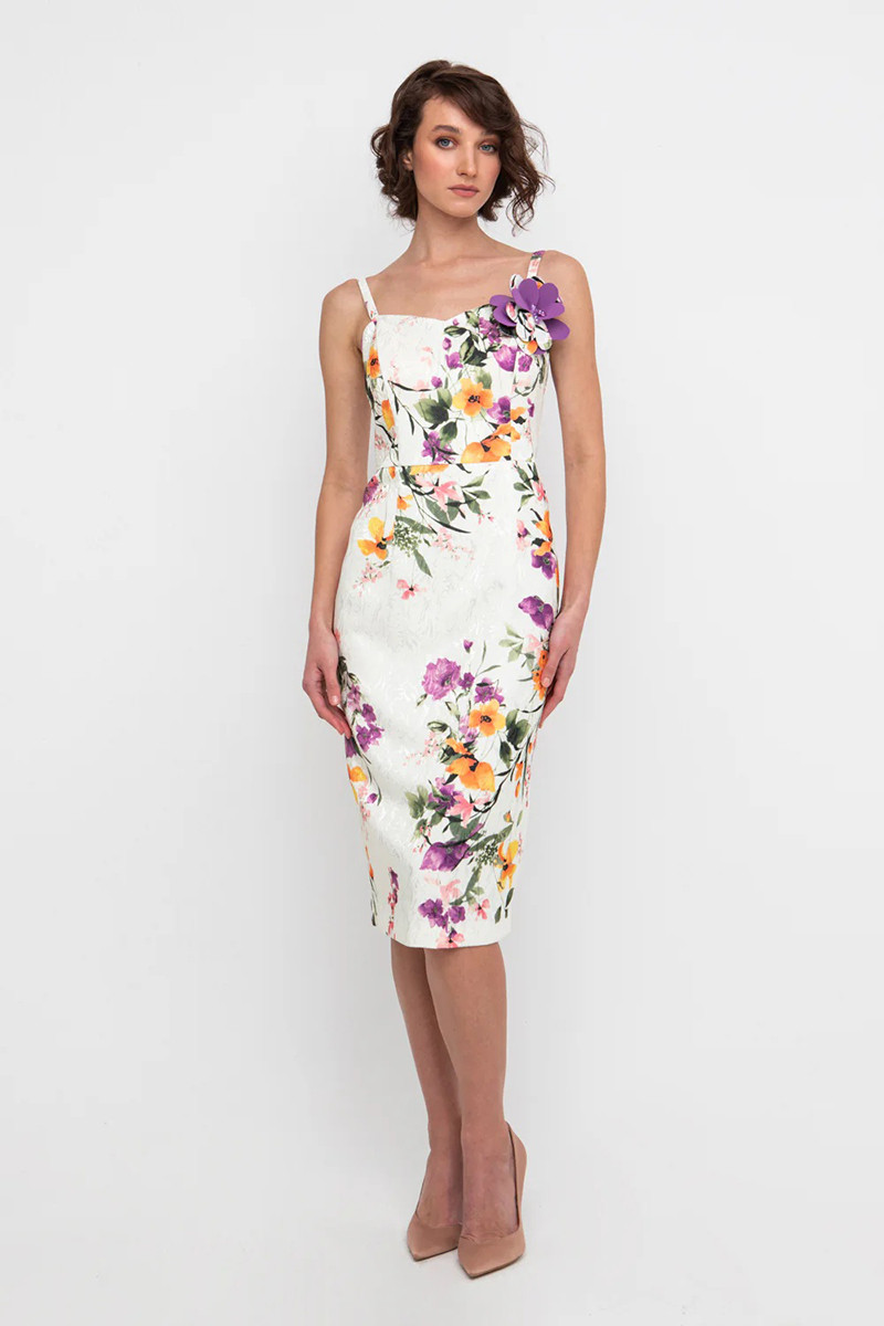 LA SOIE LINE FLORAL JACQUARD MIDI ΦΟΡΕΜΑ